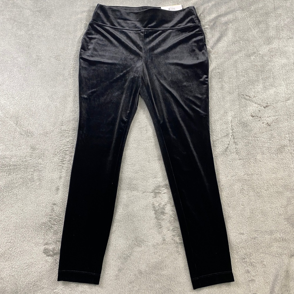INC International Concepts Black Velvet Skinny Pants‎ Petite Mid Rise
